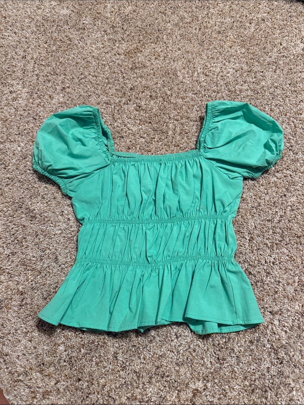 Women’s Puff Sleeve Smocked Peplum Top - Green